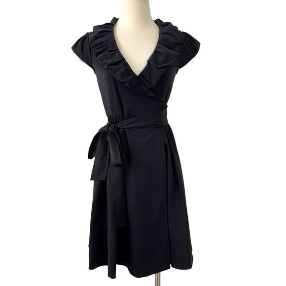 Diane Von Furstenberg Bethania Wrap Dress Ruffle-Neck Cap Sleeves Black Size 4 - Picture 1 of 12